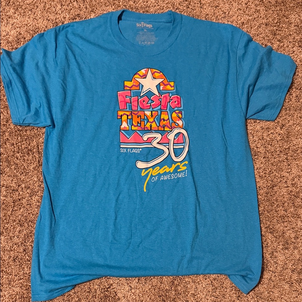 Blue Six Flags Fiesta Texas 30th Anniversary T-Shirt